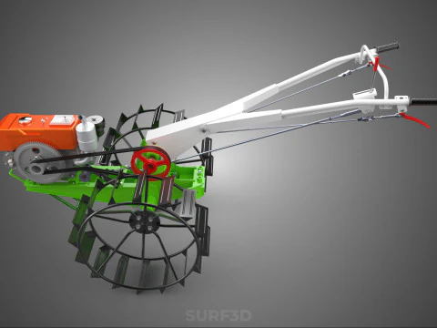 HAND WALKING TRACTOR DIESEL CAGE WHEEL TILLER RICE PADDY FIELD 3D Model