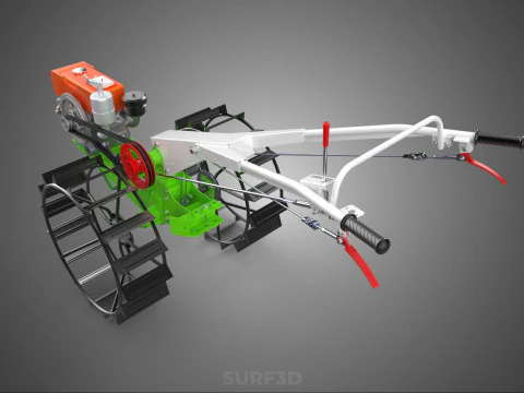 HAND WALKING TRACTOR DIESEL CAGE WHEEL TILLER RICE PADDY FIELD 3D Model