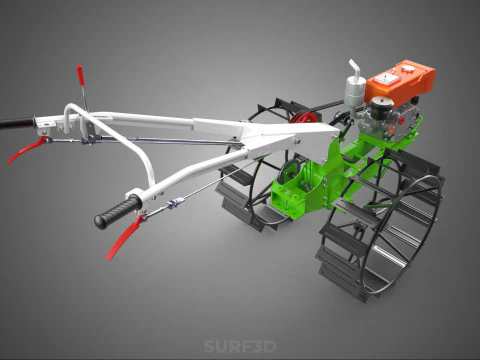 HAND WALKING TRACTOR DIESEL CAGE WHEEL TILLER RICE PADDY FIELD 3D Model