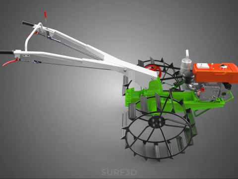 HAND WALKING TRACTOR DIESEL CAGE WHEEL TILLER RICE PADDY FIELD 3D Model