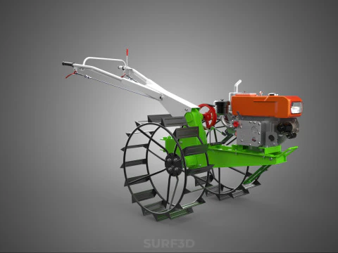 HAND WALKING TRACTOR DIESEL CAGE WHEEL TILLER RICE PADDY FIELD 3D Model