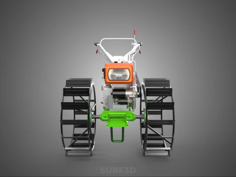 HAND WALKING TRACTOR DIESEL CAGE WHEEL TILLER RICE PADDY FIELD 3D Model