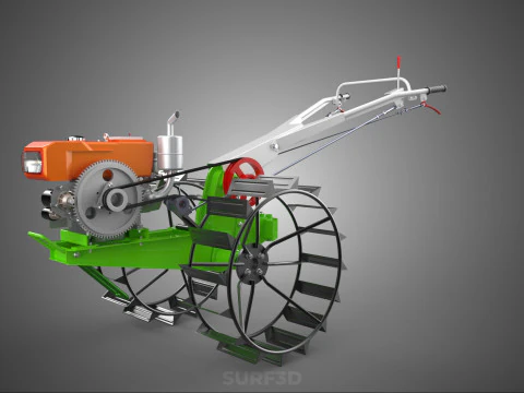 HAND WALKING TRACTOR DIESEL CAGE WHEEL TILLER RICE PADDY FIELD 3D Model
