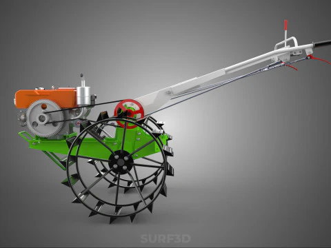 HAND WALKING TRACTOR DIESEL CAGE WHEEL TILLER RICE PADDY FIELD 3D Model