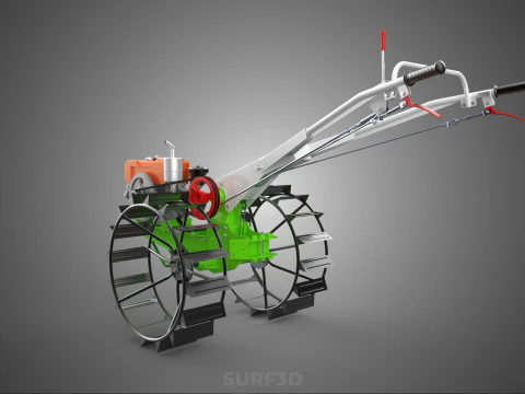 HAND WALKING TRACTOR DIESEL CAGE WHEEL TILLER RICE PADDY FIELD 3D Model