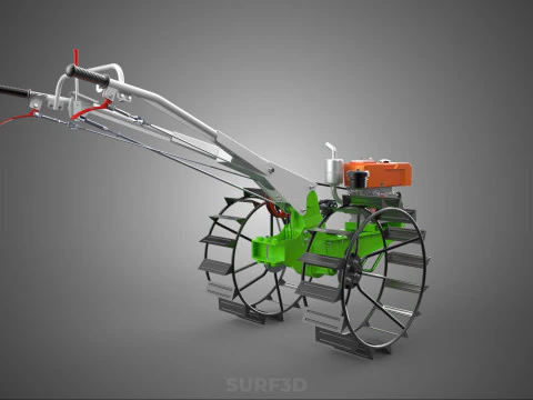 HAND WALKING TRACTOR DIESEL CAGE WHEEL TILLER RICE PADDY FIELD 3D Model