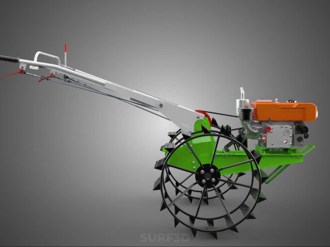 HAND WALKING TRACTOR DIESEL CAGE WHEEL TILLER RICE PADDY FIELD 3D Model