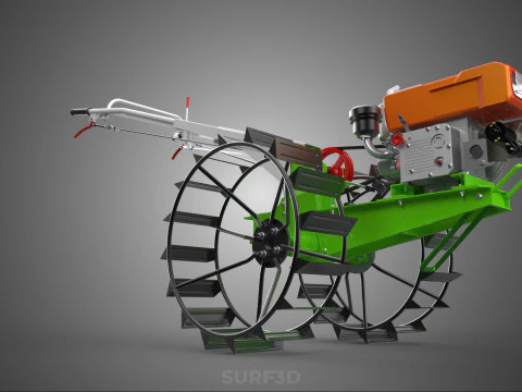 HAND WALKING TRACTOR DIESEL CAGE WHEEL TILLER RICE PADDY FIELD 3D Model