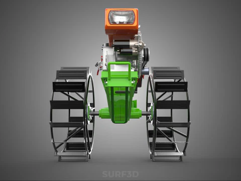 HAND WALKING TRACTOR DIESEL CAGE WHEEL TILLER RICE PADDY FIELD 3D Model