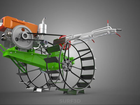 HAND WALKING TRACTOR DIESEL CAGE WHEEL TILLER RICE PADDY FIELD 3D Model
