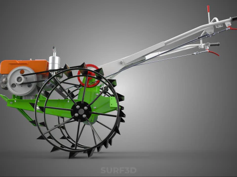 HAND WALKING TRACTOR DIESEL CAGE WHEEL TILLER RICE PADDY FIELD 3D Model
