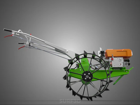 HAND WALKING TRACTOR DIESEL CAGE WHEEL TILLER RICE PADDY FIELD 3D Model