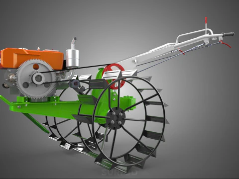 HAND WALKING TRACTOR DIESEL CAGE WHEEL TILLER RICE PADDY FIELD 3D Model
