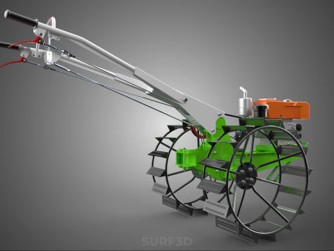 HAND WALKING TRACTOR DIESEL CAGE WHEEL TILLER RICE PADDY FIELD 3D Model