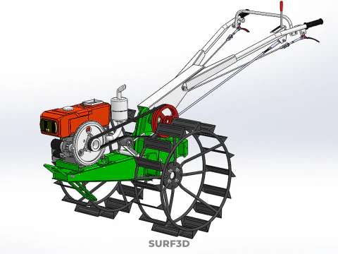 HAND WALKING TRACTOR DIESEL CAGE WHEEL TILLER RICE PADDY FIELD 3D Model