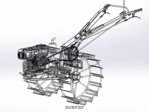 HAND WALKING TRACTOR DIESEL CAGE WHEEL TILLER RICE PADDY FIELD 3D Model