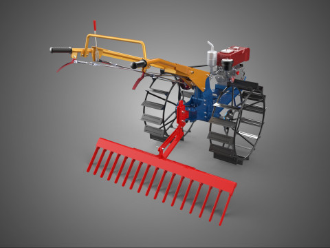 CIĄGNIK RĘCZNY DOŁĄCZONY BRONA ZĘBOWA ZAGIĘTAJĄCA POLE Model 3D