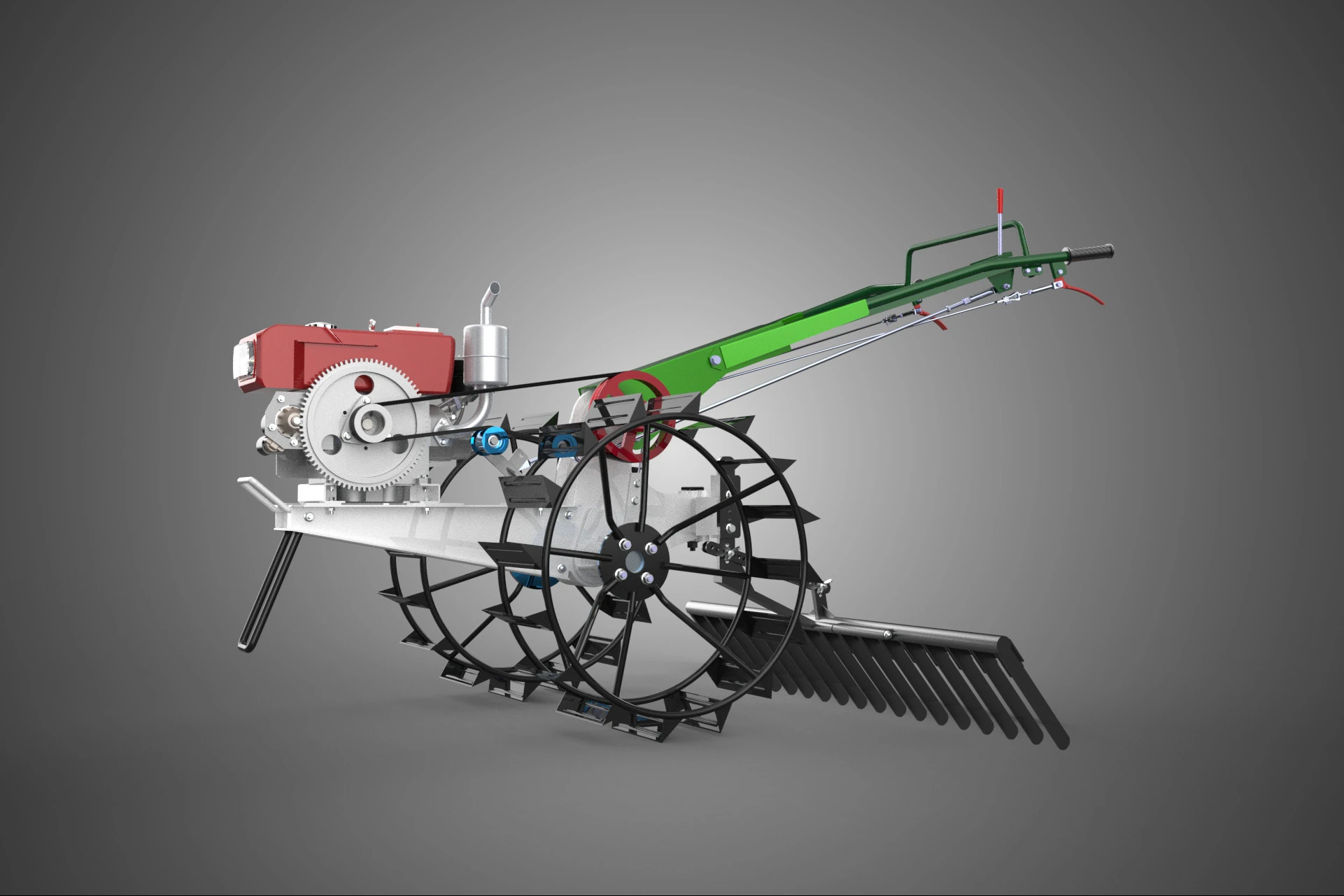 COMPACT HAND WALKING TRACTOR RAKING RAKE FIELD PADDY IMPLEMENT 3D Model .c4d .max .obj .3ds .fbx .stl .blend 