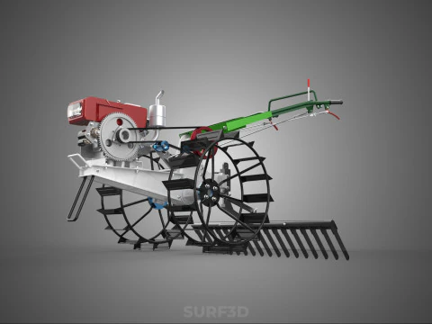 COMPACT HAND WALKING TRACTOR RAKING RAKE FIELD PADDY IMPLEMENT 3D Model