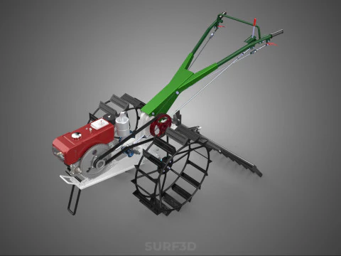 COMPACT HAND WALKING TRACTOR RAKING RAKE FIELD PADDY IMPLEMENT 3D Model