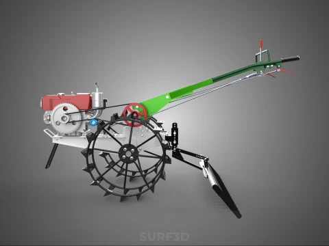 COMPACT HAND WALKING TRACTOR RAKING RAKE FIELD PADDY IMPLEMENT 3D Model