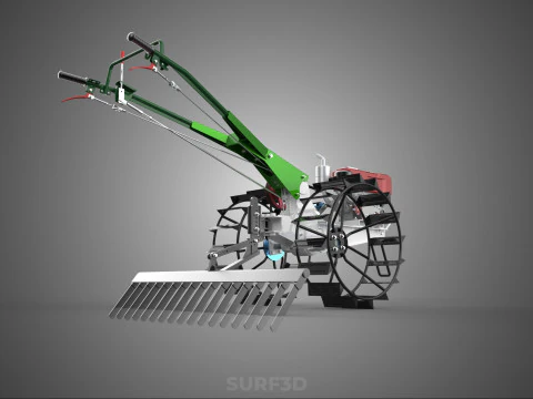 COMPACT HAND WALKING TRACTOR RAKING RAKE FIELD PADDY IMPLEMENT 3D Model