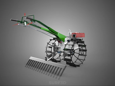COMPACT HAND WALKING TRACTOR RAKING RAKE FIELD PADDY IMPLEMENT 3D Model