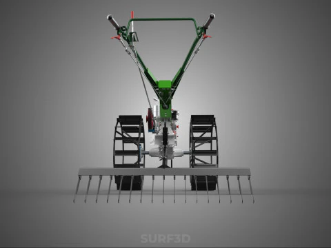 COMPACT HAND WALKING TRACTOR RAKING RAKE FIELD PADDY IMPLEMENT 3D Model