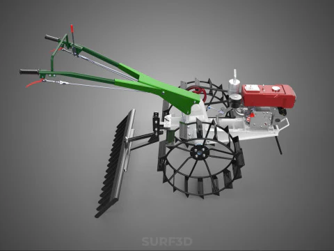 COMPACT HAND WALKING TRACTOR RAKING RAKE FIELD PADDY IMPLEMENT 3D Model