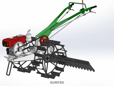 COMPACT HAND WALKING TRACTOR RAKING RAKE FIELD PADDY IMPLEMENT 3D Model