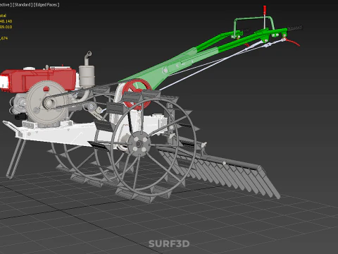 COMPACT HAND WALKING TRACTOR RAKING RAKE FIELD PADDY IMPLEMENT 3D Model