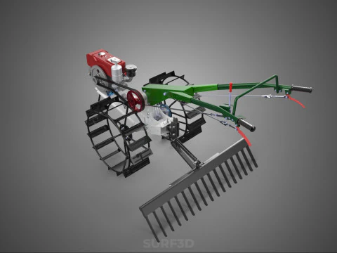 COMPACT HAND WALKING TRACTOR RAKING RAKE FIELD PADDY IMPLEMENT 3D Model