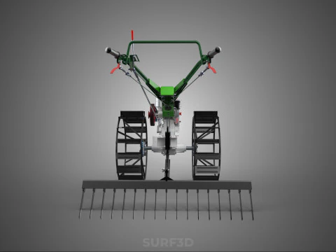 COMPACT HAND WALKING TRACTOR RAKING RAKE FIELD PADDY IMPLEMENT 3D Model