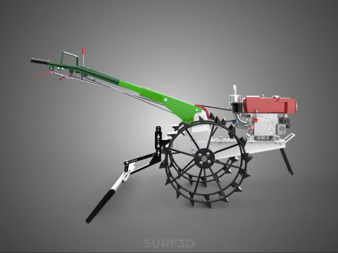 COMPACT HAND WALKING TRACTOR RAKING RAKE FIELD PADDY IMPLEMENT 3D Model