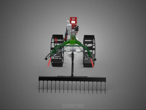 COMPACT HAND WALKING TRACTOR RAKING RAKE FIELD PADDY IMPLEMENT 3D Model