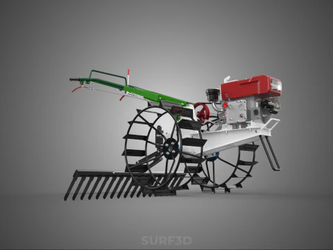 COMPACT HAND WALKING TRACTOR RAKING RAKE FIELD PADDY IMPLEMENT 3D Model