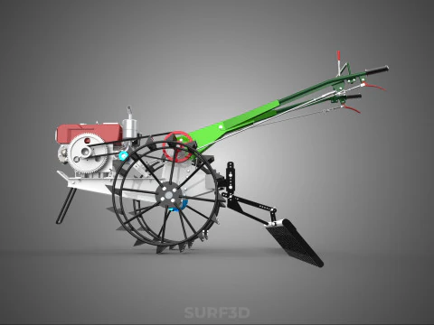 COMPACT HAND WALKING TRACTOR RAKING RAKE FIELD PADDY IMPLEMENT 3D Model