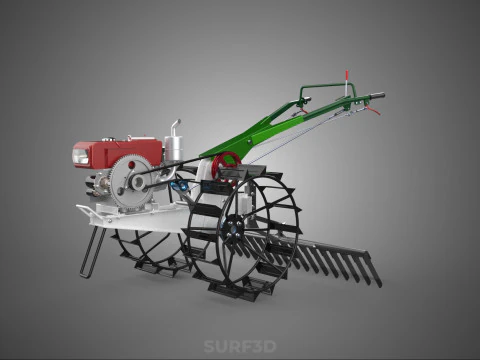 COMPACT HAND WALKING TRACTOR RAKING RAKE FIELD PADDY IMPLEMENT 3D Model