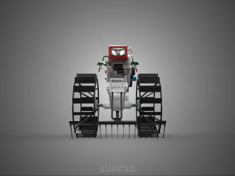 COMPACT HAND WALKING TRACTOR RAKING RAKE FIELD PADDY IMPLEMENT 3D Model