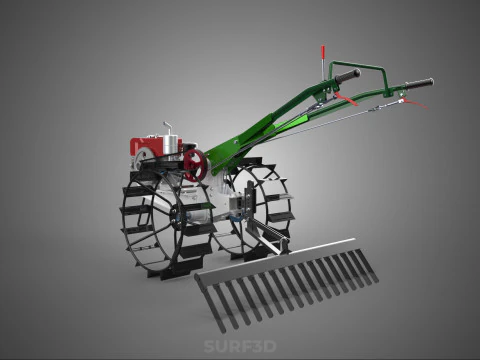 COMPACT HAND WALKING TRACTOR RAKING RAKE FIELD PADDY IMPLEMENT 3D Model
