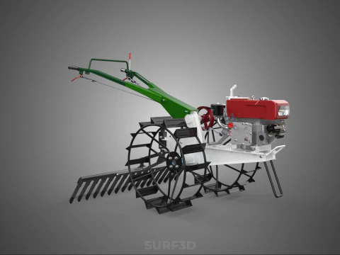 COMPACT HAND WALKING TRACTOR RAKING RAKE FIELD PADDY IMPLEMENT 3D Model