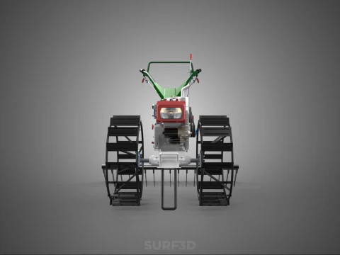 COMPACT HAND WALKING TRACTOR RAKING RAKE FIELD PADDY IMPLEMENT 3D Model