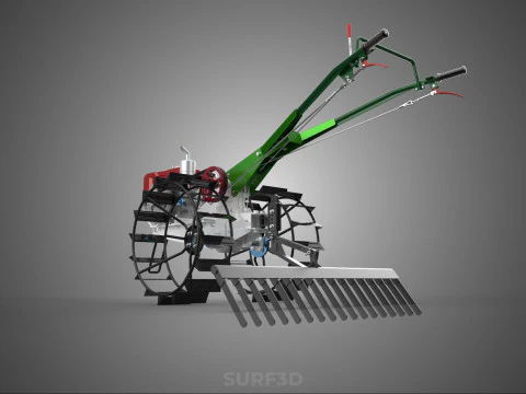 COMPACT HAND WALKING TRACTOR RAKING RAKE FIELD PADDY IMPLEMENT 3D Model