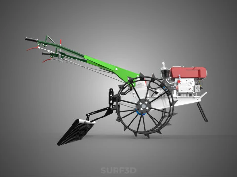 COMPACT HAND WALKING TRACTOR RAKING RAKE FIELD PADDY IMPLEMENT 3D Model