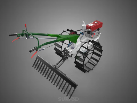 COMPACT HAND WALKING TRACTOR RAKING RAKE FIELD PADDY IMPLEMENT 3D Model