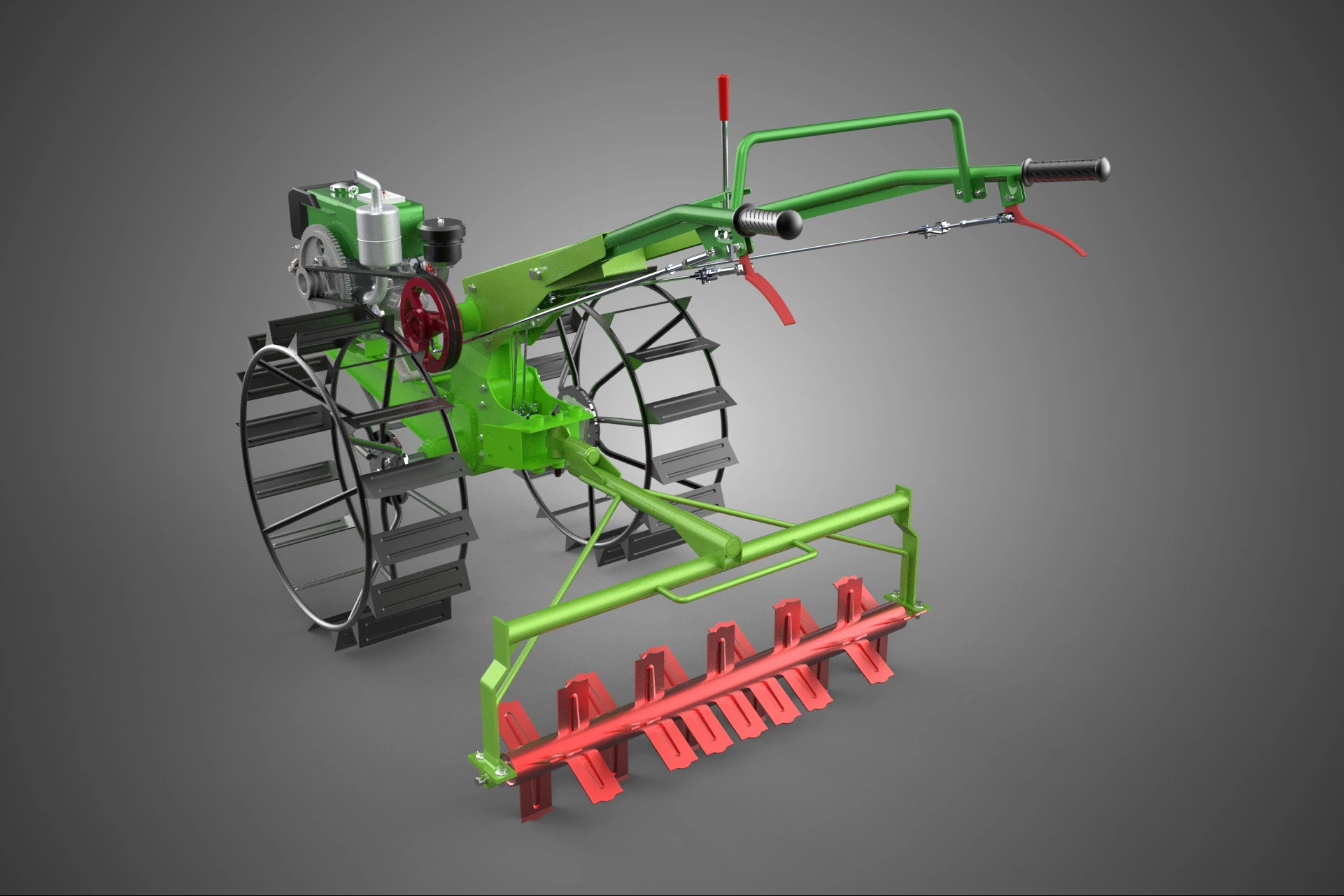 HAND WALKING TRACTOR ROTARY PUDDLER PUDDLING MUD RICE FARMING 3D Model .c4d .max .obj .3ds .fbx .stl .blend