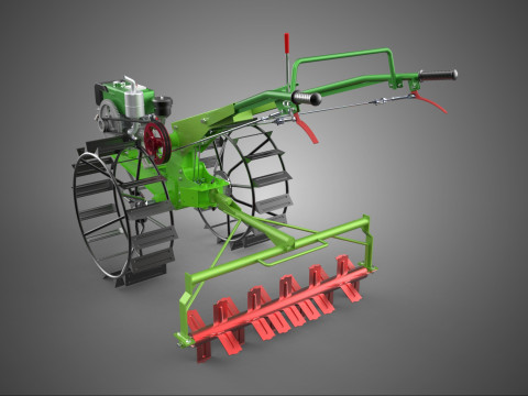 HANDLOPENDE TRACTOR ROTARY PUDDLER PUDDLING MODDER RIJSTLANDBOUW 3D Model