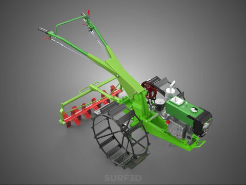 HAND WALKING TRACTOR ROTARY PUDDLER PUDDLING MUD RICE FARMING 3D Model