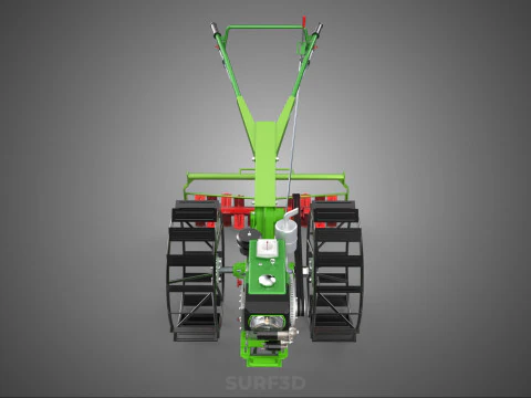 HAND WALKING TRACTOR ROTARY PUDDLER PUDDLING MUD RICE FARMING 3D Model