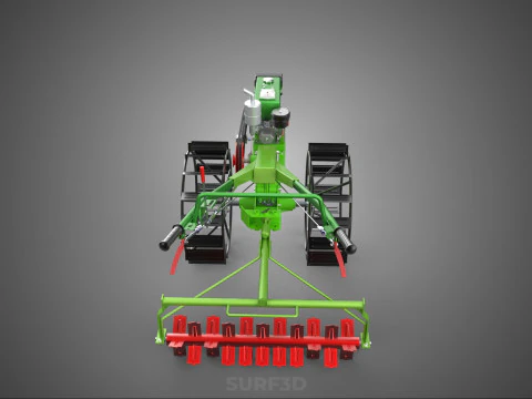 HAND WALKING TRACTOR ROTARY PUDDLER PUDDLING MUD RICE FARMING 3D Model